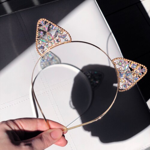 Gold or Silver Crystal Cat Ears Headband Cat Ears Ears Etsy