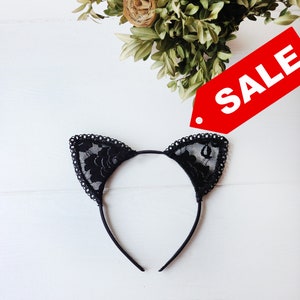 Cat Ears, Lace Cat Ears, Black Cat Ears, Cat Ears Headband, Black Cat Costume, Cosplay Cat Ears, Kitty Ears image 1