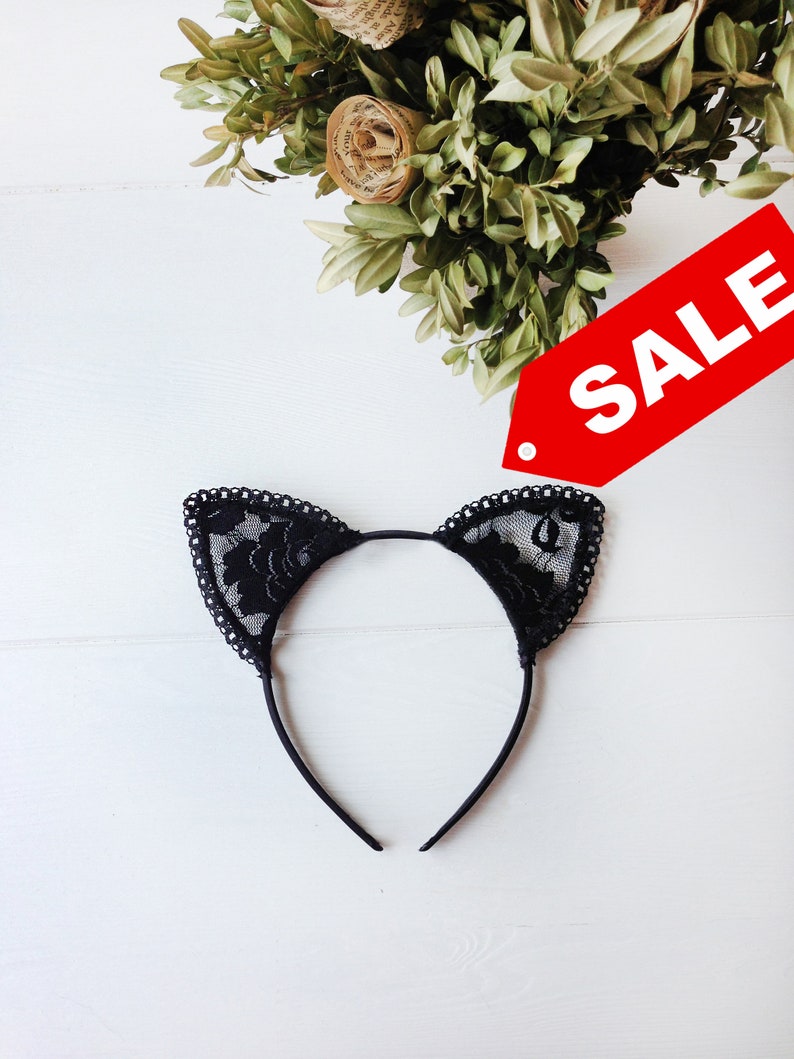 Cat Ears, Lace Cat Ears, Black Cat Ears, Cat Ears Headband, Black Cat Costume, Cosplay Cat Ears, Kitty Ears image 1