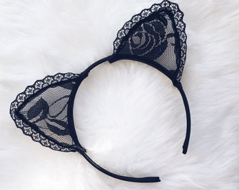 Mini Black Lace Cat Ears, Cat ear, Lace cat ear, Ears Headband, Kitty Hair Band, Cat headband, Black Ears, Lace ear, Ariana Ears, Kitten ear