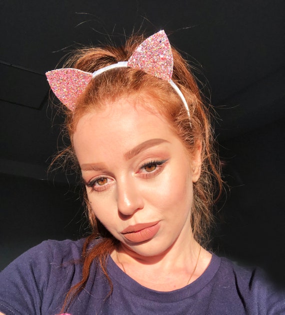 Pink Glitter Cat Ears Pink Ears Party Ears Party Costume Etsy