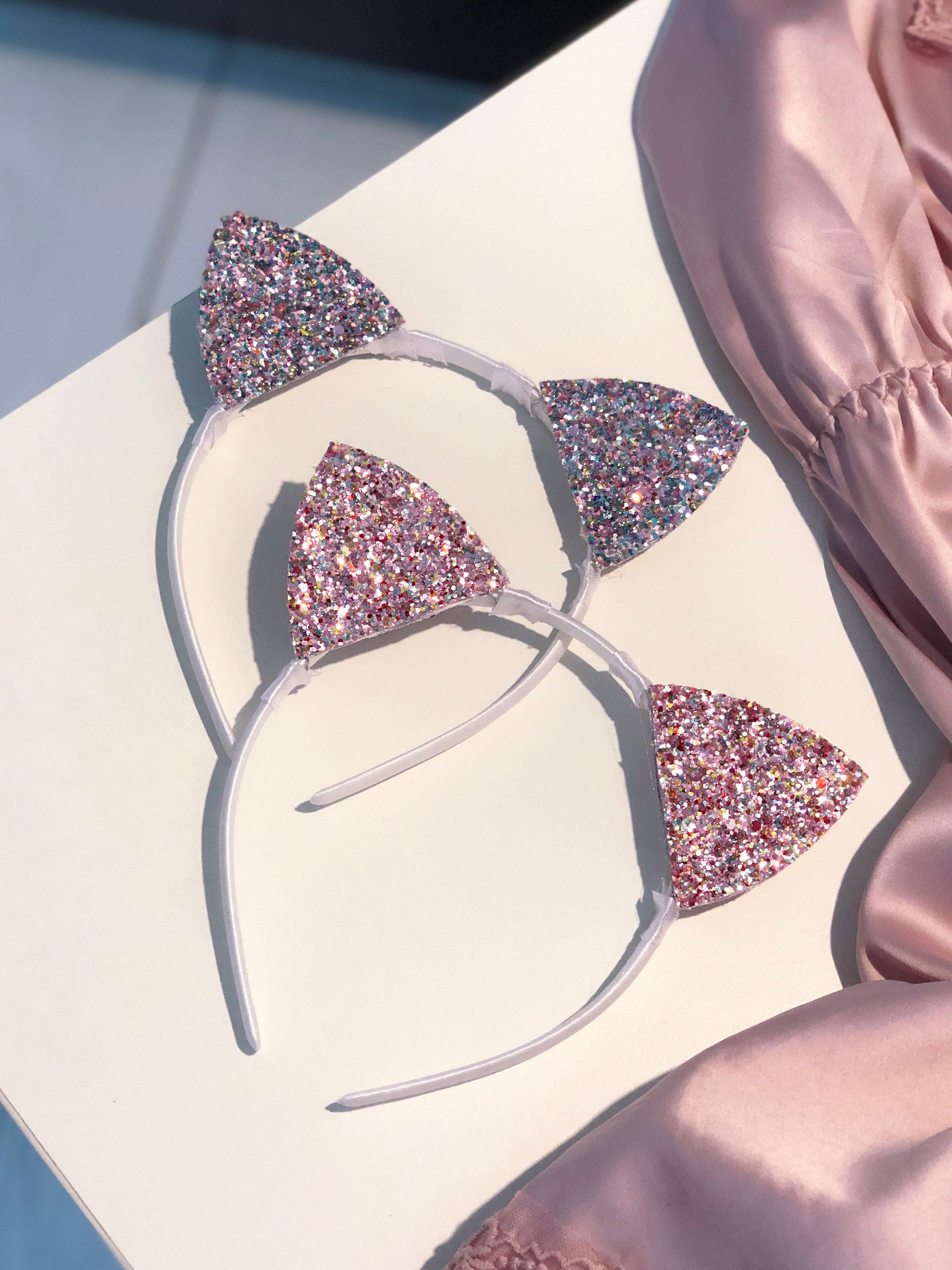 Pink Glitter Cat Ears Pink Ears Party ears Party costume Etsy