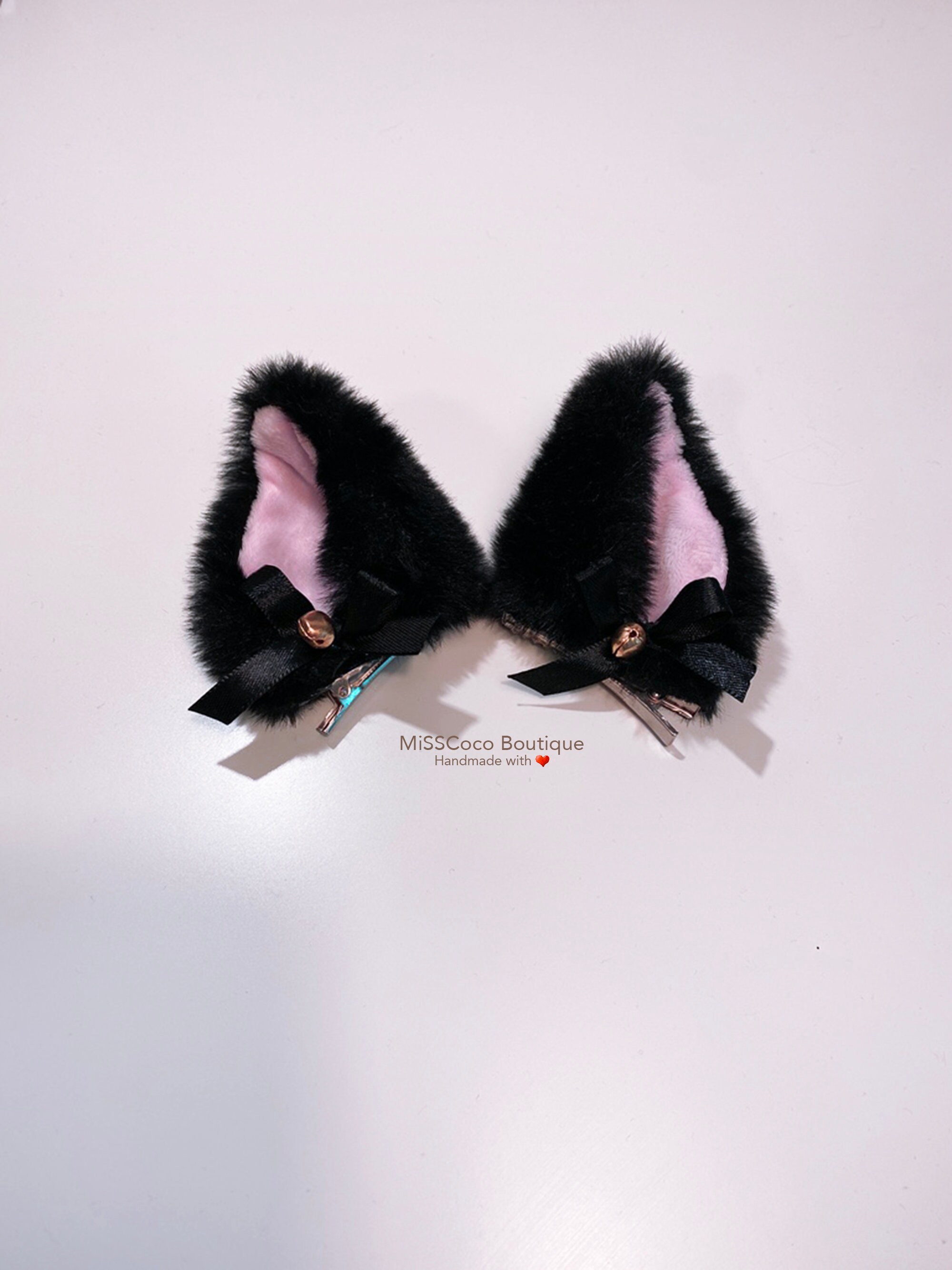 Black Neko Cat Ears with Gold Bells Cat Ears Headband Fluffy Etsy
