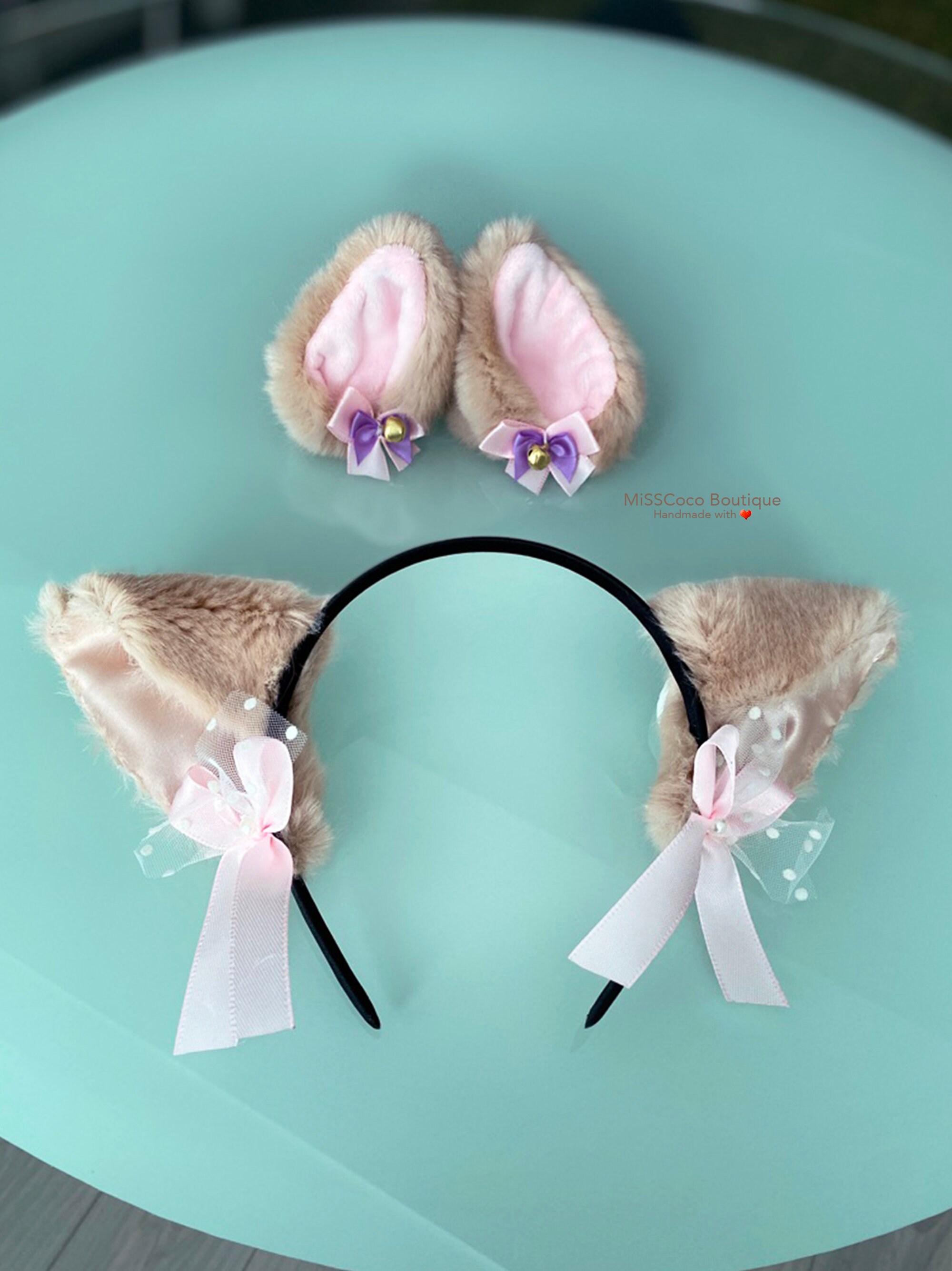Neko Anime Cat ears Hair Clip with gold bells Fluffy Cat Ears Etsy