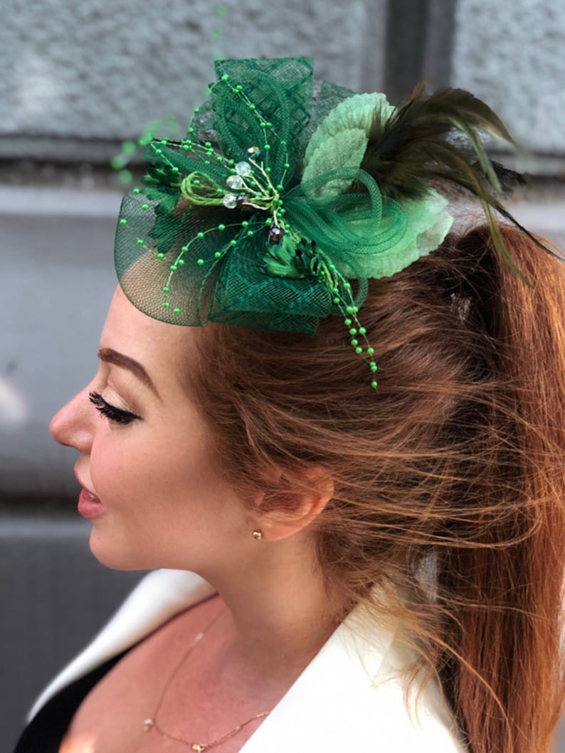 Emerald Green Fascinator Green Wedding Fascinator Hat Mini Etsy