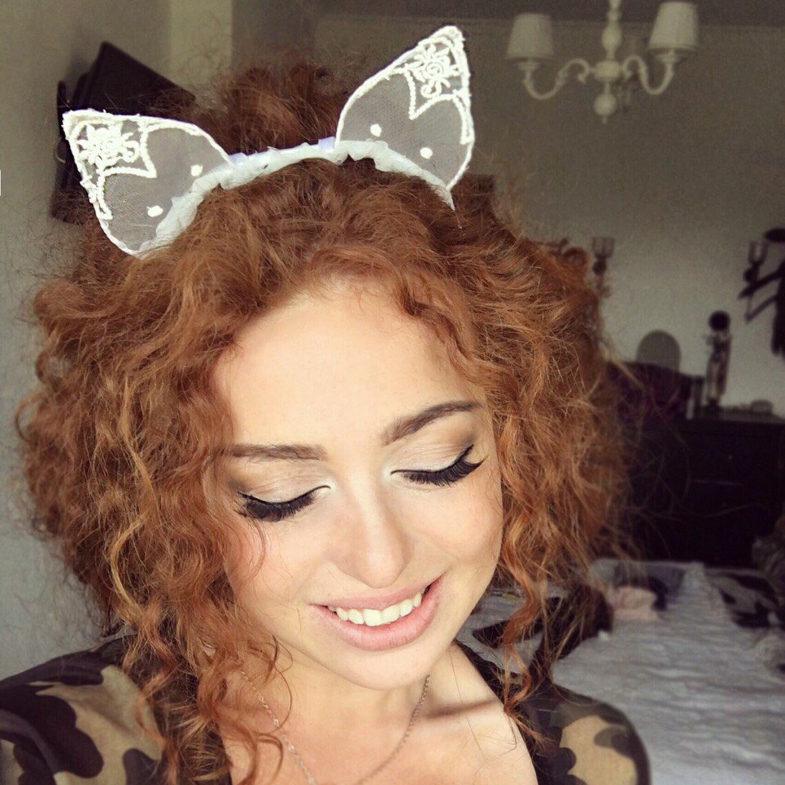 White lace cat ear Black cat ear White cat ear Lace ear Etsy