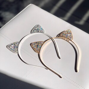 Gold or Silver Pearl Cat Ears Headband Cat Ears Crystal Cat Ears Cat Costume Cosplay Cat Ears Kitty Ears Cat Headband Set of 2