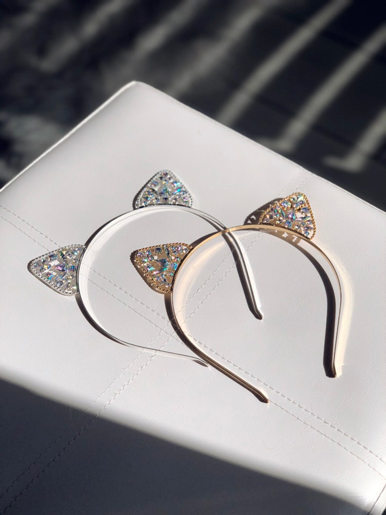 Gold or Silver Pearl Cat Ears Headband Cat Ears Crystal Cat Ears Cat Costume Cosplay Cat Ears Kitty Ears Cat Headband Set of 2