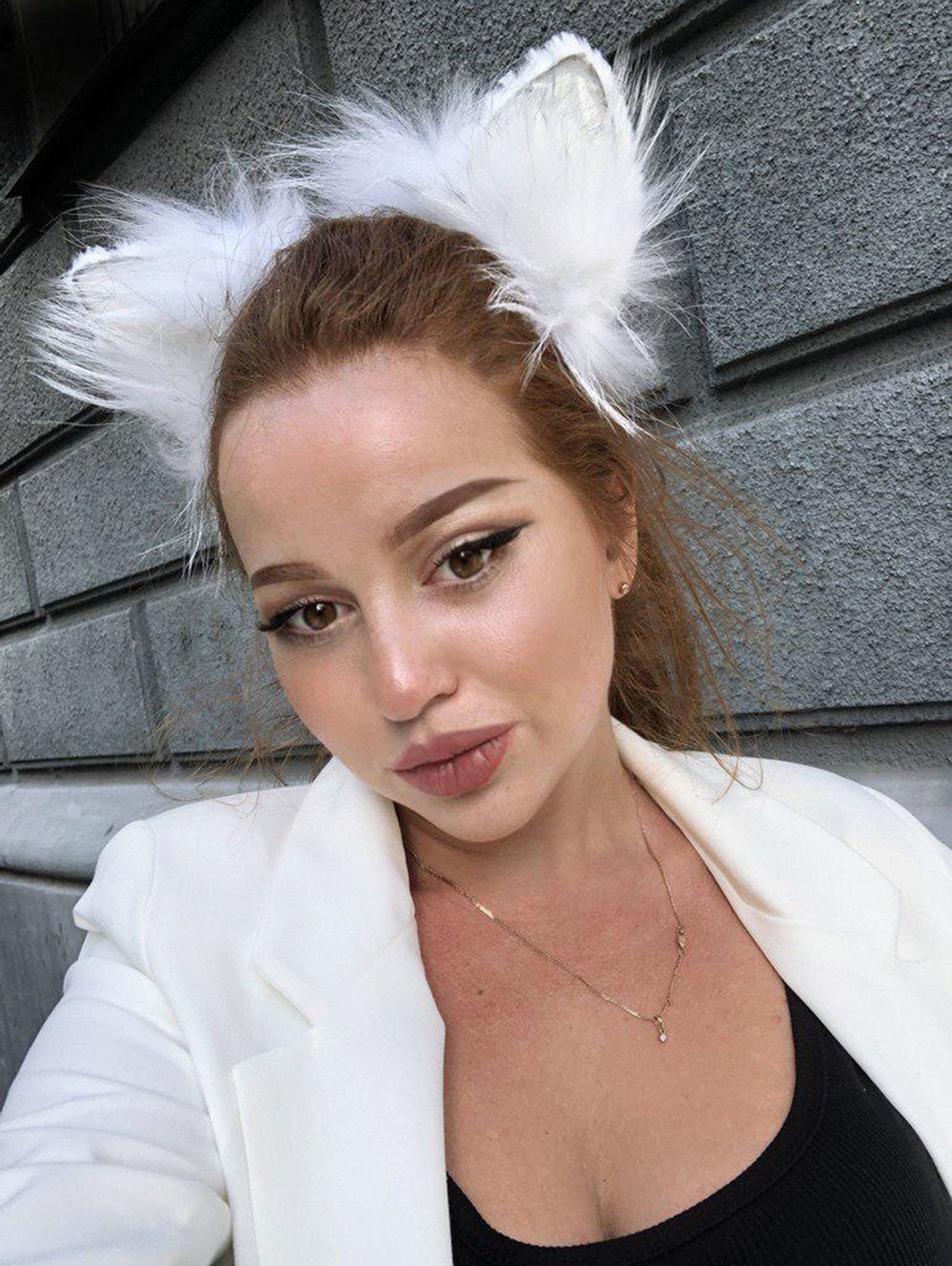 White kitten cosplay ears Realistic Fur Cat Ears Headband Etsy