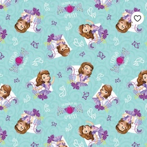May include: A repeating pattern featuring a cartoon princess in a purple dress, tiara, and a diamond-shaped frame. The background is a light blue with white swirls, butterflies, and the text "The Power of the Amulet."