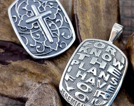 Jeremiah 29:11 For I Know The Plans I Have For You Reversible Christian Bible Verse Pendant Sterling Silver