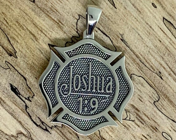 Firefighter Maltese Cross Joshua 1:9 Reversible Pendant with Scramble - Christian