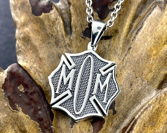 Silver Firefighter Mom Maltese Cross Pendant Necklace