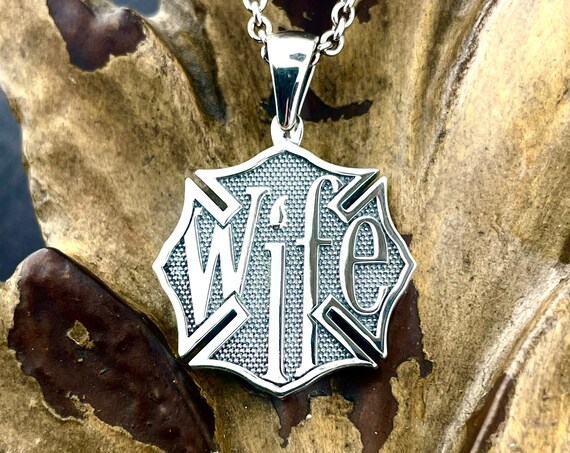 Silver Firefighter Wife Maltese Cross Pendant Necklace