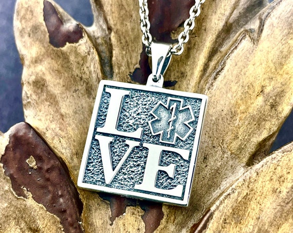 Silver LOVE Star Of Life Pendant for Wife, Mom, Daughter, Grandmother, Girlfriend of Parademic First Responder