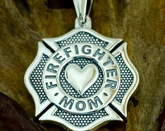 Firefighter's Mom Maltese Cross with Heart Sterling Silver Necklace Pendant