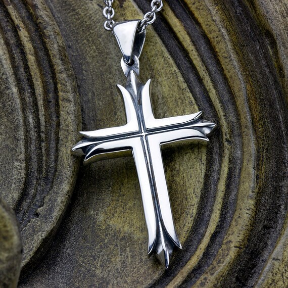 Sterling Silver Split Christian Cross Pendant Necklace