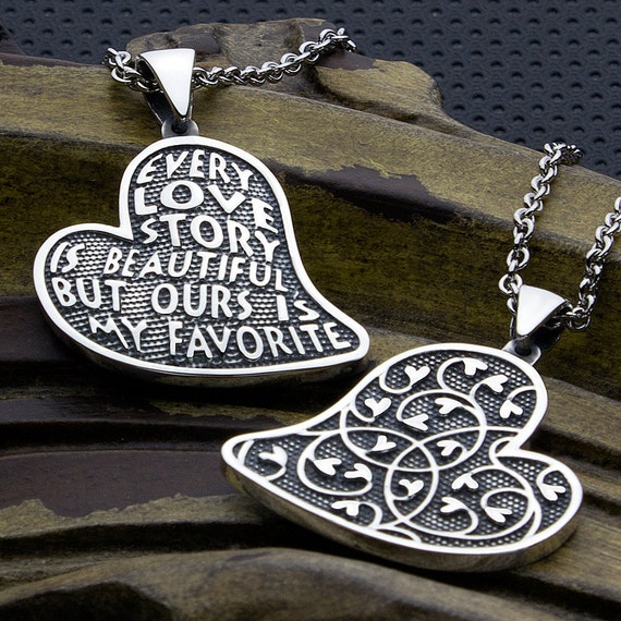 Sterling Silver Two Sided Reversible Every Love Story Heart Necklace Pendant