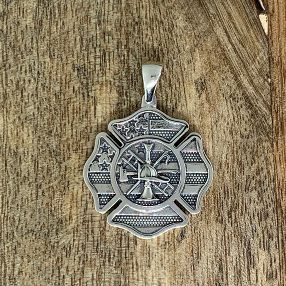 Large Maltese Cross with American Flag and Scramble Pendant Necklace