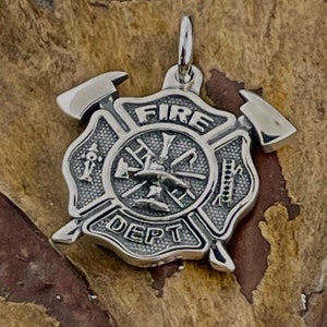 Small Firefighter Fire Department Maltese Cross with Crossed Axes Charm Pendant