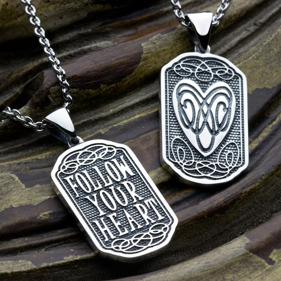 Follow Your Heart Two Sided Reversible Sterling Silver Necklace Pendant