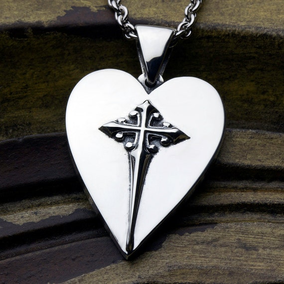 Sterling Silver Christian Jewelry Heart With Cross Necklace Pendant LARGE Size