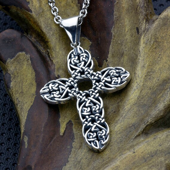 Sterling Silver Woven Rope Christian Cross Necklace Pendant