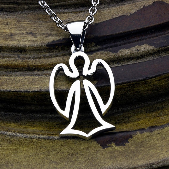 Sterling Silver Christian Jewelry SMALL Angel Outline Necklace Pendant
