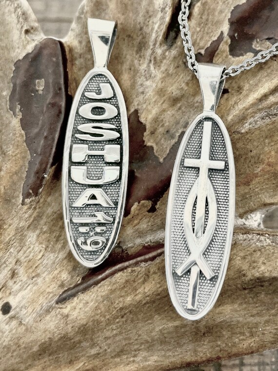 Small Joshua 1:9 Be strong and courageous do not be afraid Reversible Sterling Silver Christian Pendant Necklace