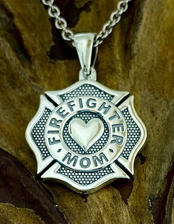 Firefighter's Mom Maltese Cross with Heart Sterling Silver Necklace Pendant