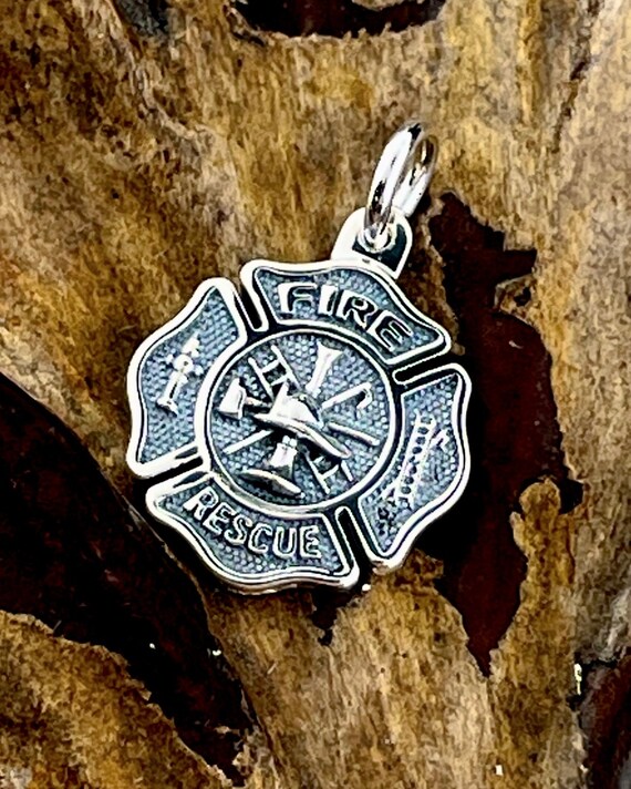 Small Fire and Rescue Fire Department Maltese Cross Charm Pendant