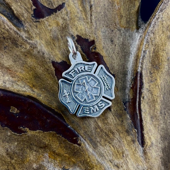 Small Maltese Cross Fire and EMS Star of Life Pendant Necklace