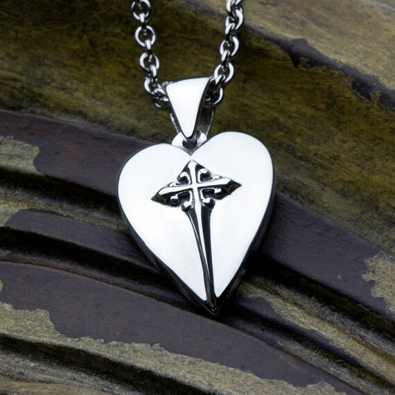 Sterling Silver Christian Jewelry Heart With Cross Necklace Pendant SMALL Size