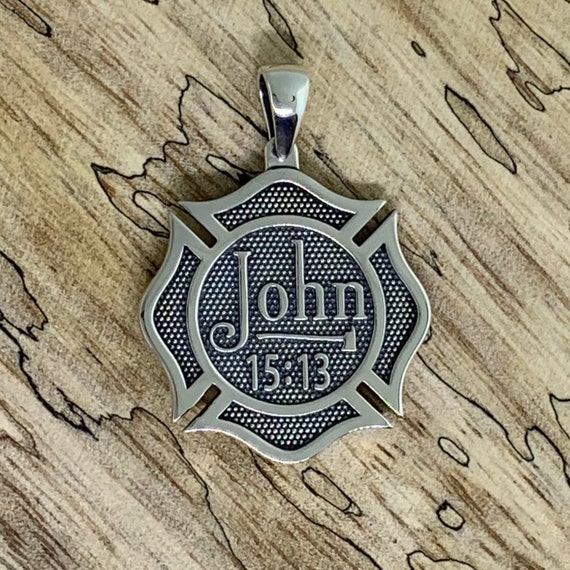 Firefighter Maltese Cross John 15:13 Reversible Pendant with Scramble - Christian