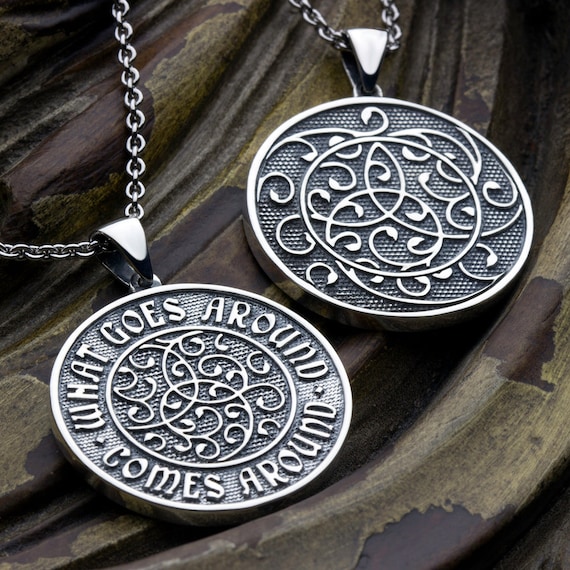 What Goes Around Comes Around Two Sided Sterling Silver Circle Necklace Pendant