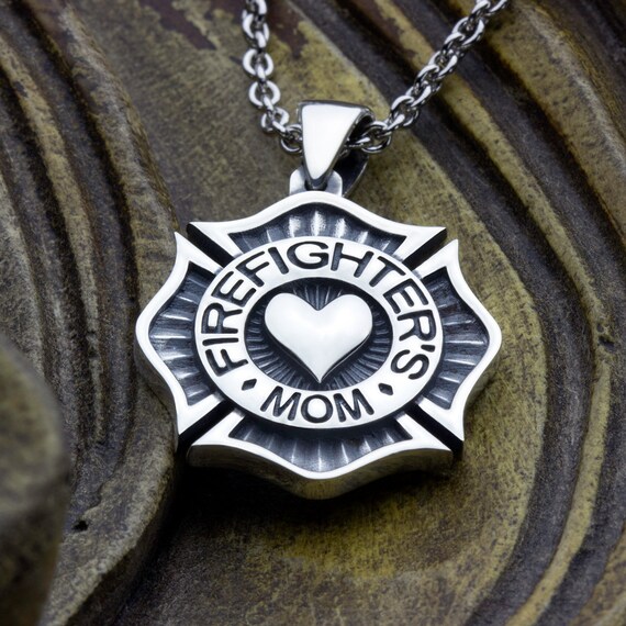 Firefighter's Mom Maltese Cross with Heart Sterling Silver Necklace Pendant