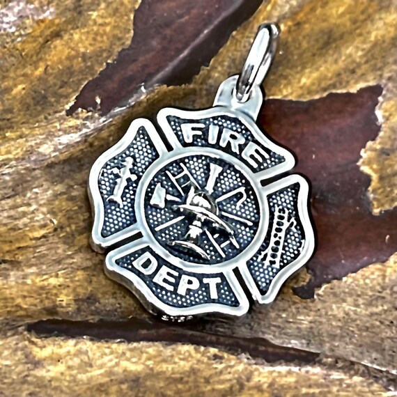 Small Maltese Cross Necklace Pendant Firefighter Fire Department Sterling Silver