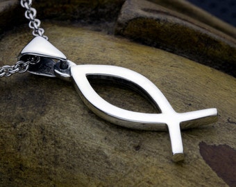 Sterling Silver Ichthus Christian Fish Necklace Pendant