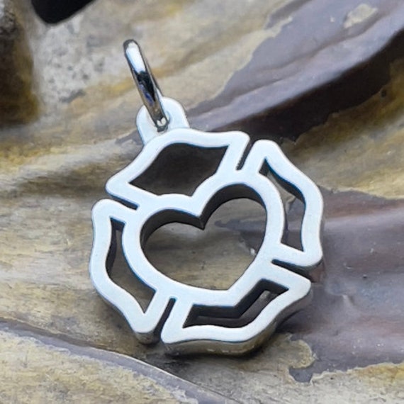 Firefighter Maltese Cross Outline with Heart Center Sterling Silver Necklace Pendant - SMALL