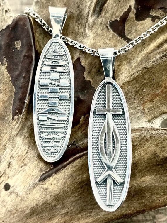 Small 1 Corinthians 13:13 Faith, Hope, and Love But the Greatest of These is Love Two Sided Reversible Christian Pendant with Fish and Cross