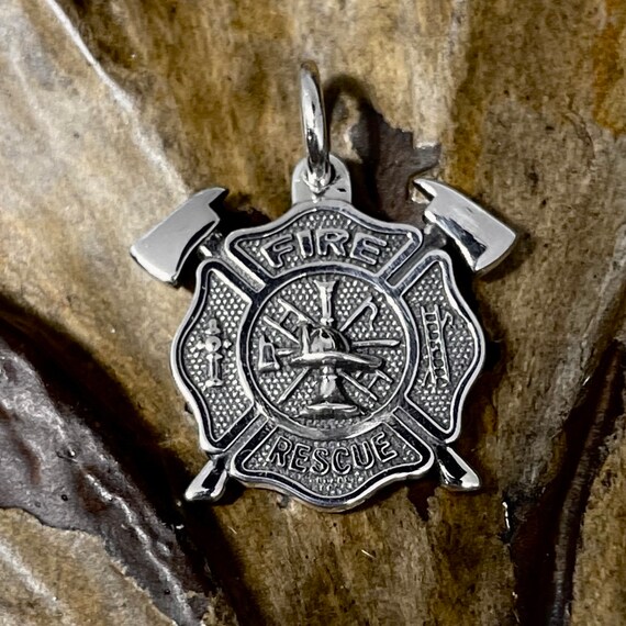 Small Firefighter Fire and Rescue Maltese Cross with Crossed Axed Pendant Necklace
