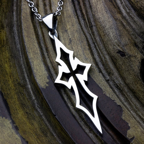Sterling Silver Thin Pointed Outline Christian Cross Necklace Pendant