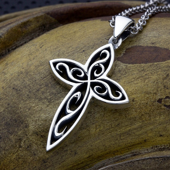 Sterling Silver Swirl Christian Cross Necklace Pendant