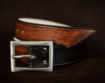 Dark brown leather belt for men rock style handmade by Bandit