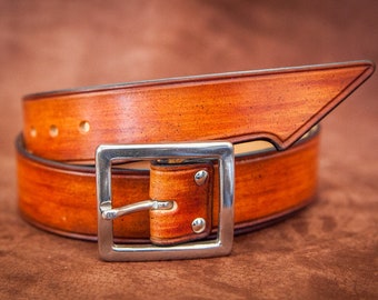 Ceinture cuir rock pour homme marron tan patinée à la main