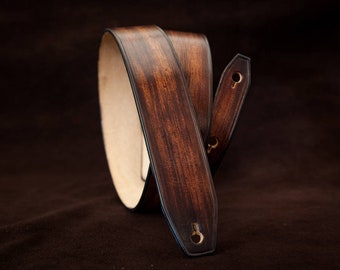 Correa de guitarra de piel patinada marrón - Slim