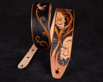 Leather guitar strap "Vanities" -15% OFF Skulls Custom leather strap made by Bandit