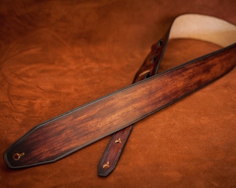 Correa de guitarra de piel patinada marrón