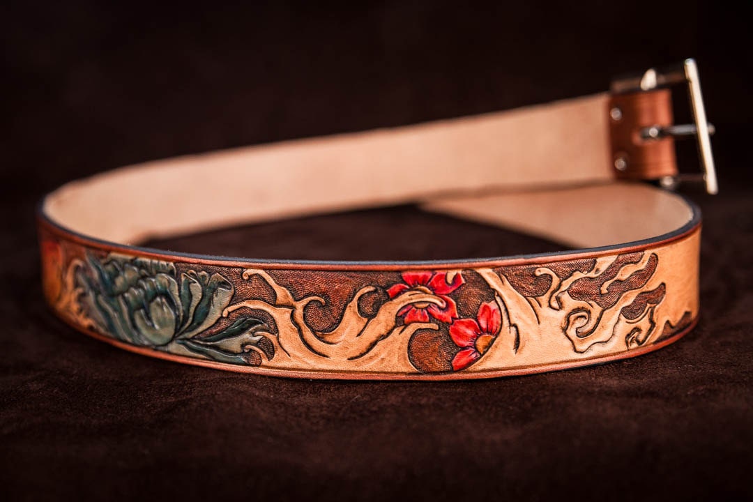 Leather belt japanese tattoo style carpe koi Etsy