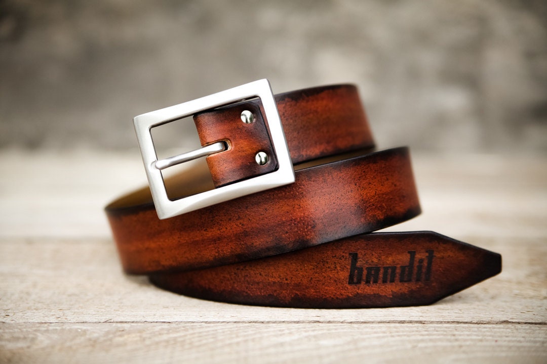 Brown Leather Belt for Men Handmade in France - Etsy